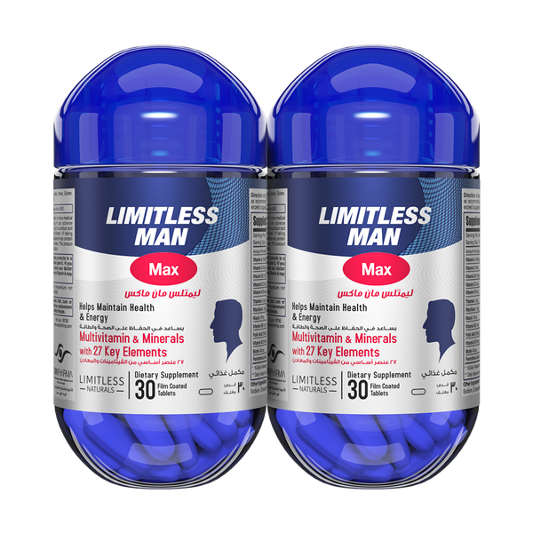 Limitless Man Max Multivitamin for Men -  For Sustained Energy & Men's Wellbeing 30 & 60-Tablets. (2 Packs Bundle)