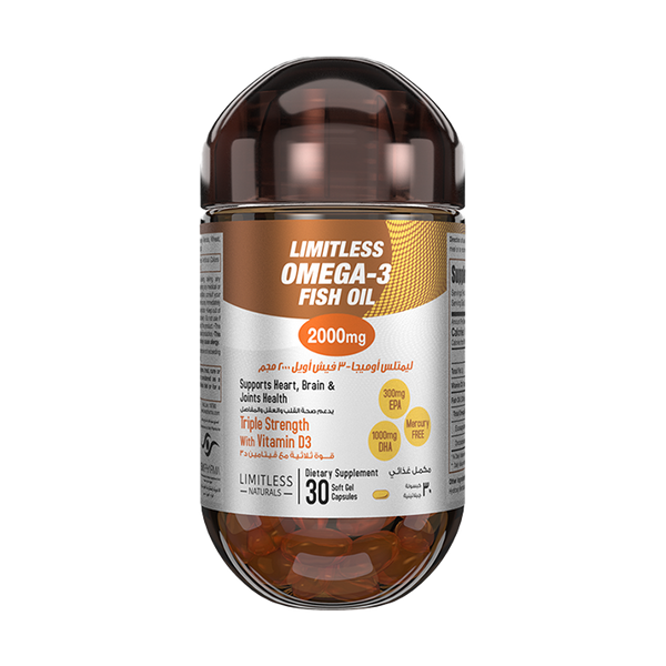 Limitless Omega 3 - Triple Strength Omega 3 Supplement For Enhanced Focus & Brain Health - 30 capsules.