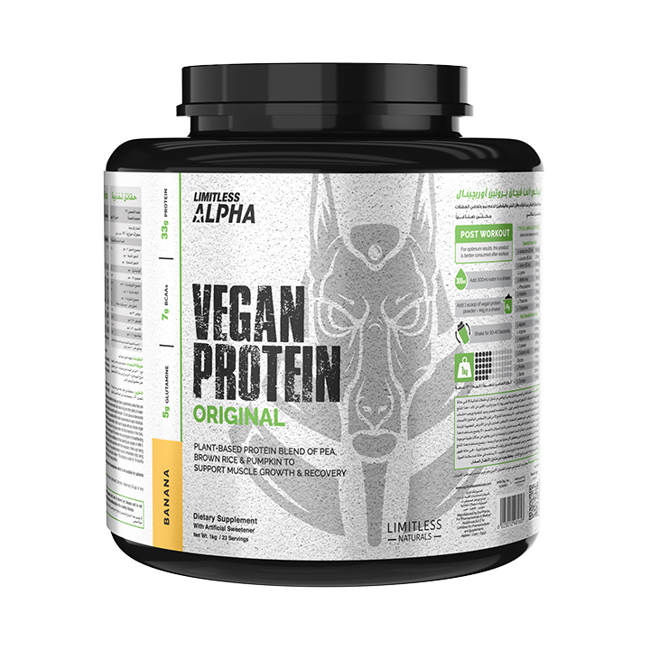 Limitless Alpha Vegan Protein – 2kg – 33g Plant-Based Protein with BCAA & Glutamine – Brown Rice, Pea & Pumpkin – Gluten-Free, Keto & Paleo – 46 Servings, Banana & Strawberry flavors.