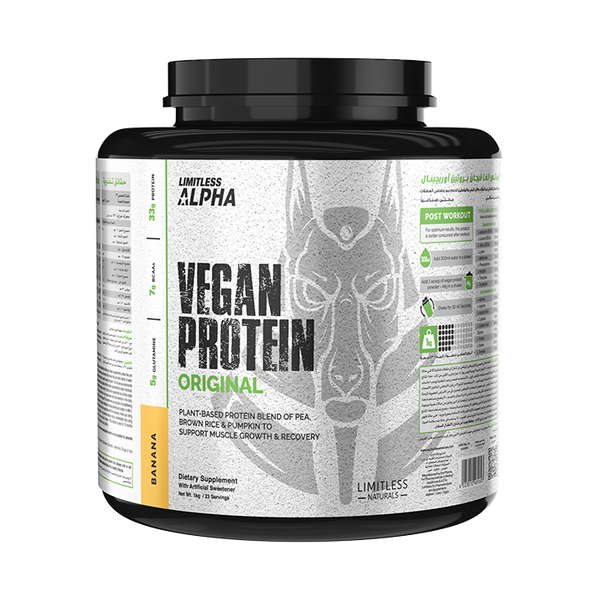 Limitless Alpha Vegan Protein – 2kg – 33g Plant-Based Protein with BCAA & Glutamine – Brown Rice, Pea & Pumpkin – Gluten-Free, Keto & Paleo – 46 Servings, Banana & Strawberry flavors.