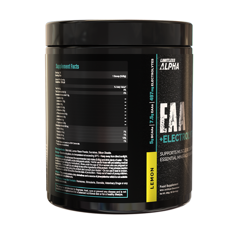 Limitless Alpha EAA + Electrolytes – 296g – 7.5g EAAs & 497mg Electrolytes Per Scoop – 30 Servings – Lemon & Mixed Berries Flavors.