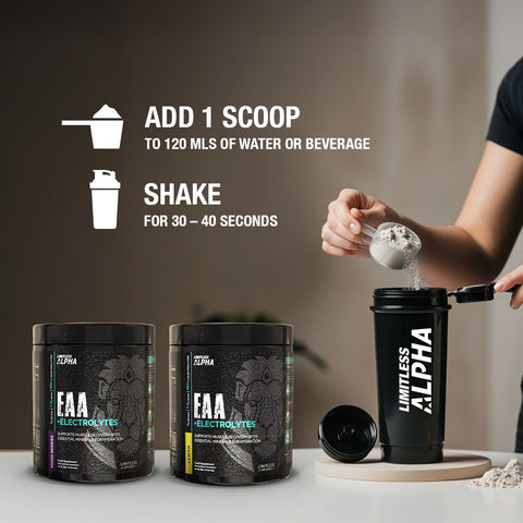 Limitless Alpha EAA + Electrolytes – 296g – 7.5g EAAs & 497mg Electrolytes Per Scoop – 30 Servings – Lemon & Mixed Berries Flavors.