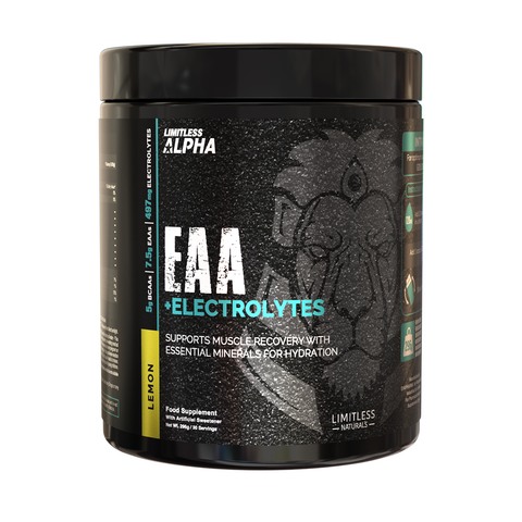 Limitless Alpha EAA + Electrolytes – 296g – 7.5g EAAs & 497mg Electrolytes Per Scoop – 30 Servings – Lemon & Mixed Berries Flavors.