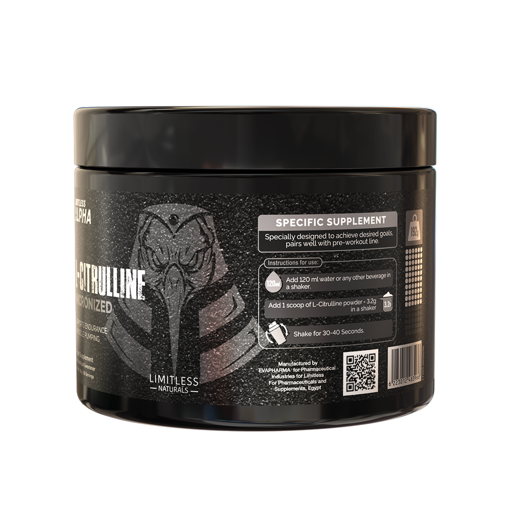 Limitless Alpha L-Citrulline – 192g – 3g Pure L-Citrulline Per Scoop - 60 Servings.